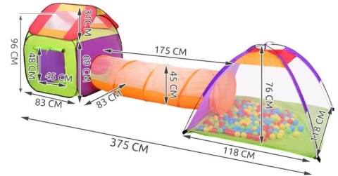 Namiot dla dzieci DOMEK + tunel + 200szt piłek