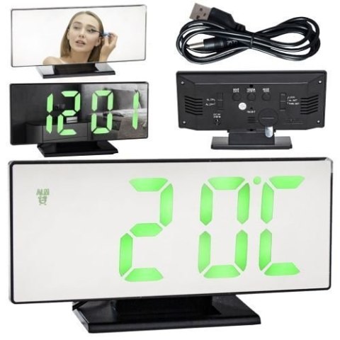 Budzik lustro LED czarny