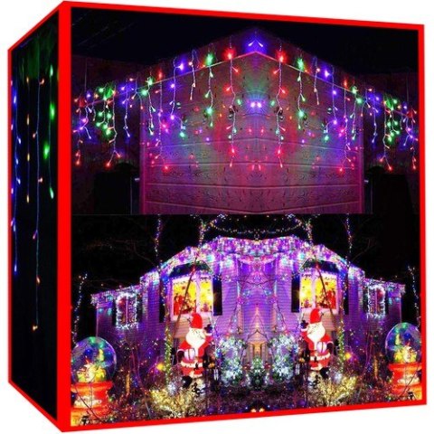 Lampki choinkowe - sople 300 LED multicolor