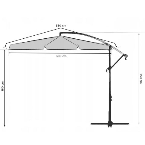Parasol ogrodowy składany 6 segmentów szary ? 350cm
