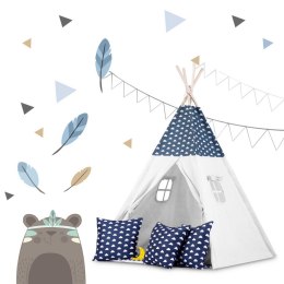 Namiot tipi dla dzieci z girlandą i światełkami - granatowe w chmurki