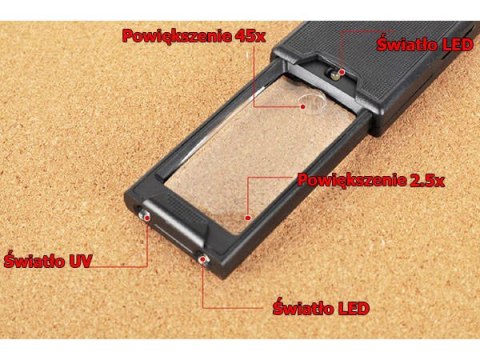 Lupa kieszonkowa jubilerska rozsuwana led uv 45x