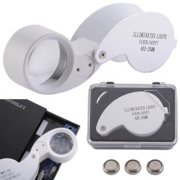 Lupa kieszonkowa jubilerska składana 2 led 40x