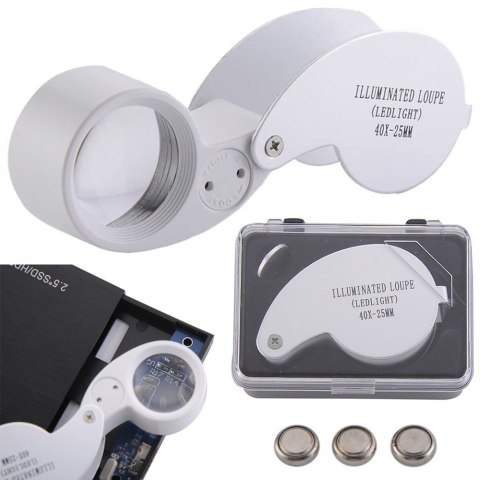 Lupa kieszonkowa jubilerska składana 2 led 40x