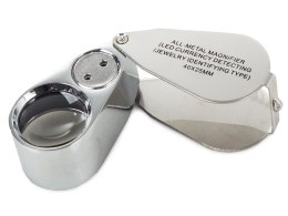 Lupa kieszonkowa składana 2 led uv metalowa 40x