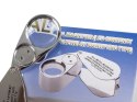 Lupa kieszonkowa składana 2 led uv metalowa 40x