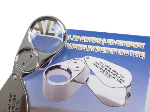 Lupa kieszonkowa składana 2 led uv metalowa 40x