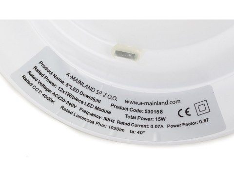 Oprawa sufitowa led 17cm 15w 4000k lampa okrągła