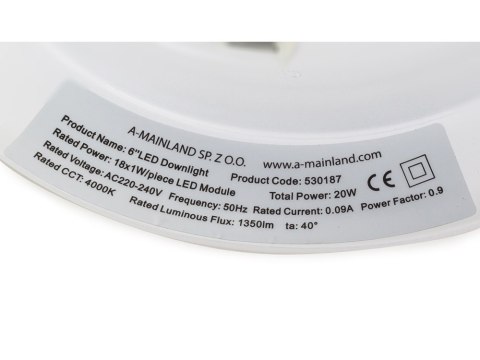 Oprawa sufitowa led 20cm 20w 4000k lampa okrągła