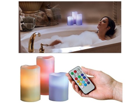 Świeczki świece świeca led rgb pilot 3 szt. 12 kol