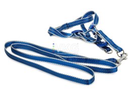 SZELKI DLA PSA KOTA + SMYCZ ODBLASKOWA 1,5CM KOLOR NIEBIESKI