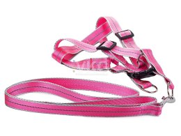 SZELKI DLA PSA KOTA + SMYCZ ODBLASKOWA 2,5CM KOLOR RÓŻOWY