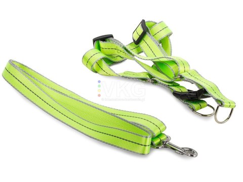 SZELKI DLA PSA KOTA + SMYCZ ODBLASKOWA 2,5CM KOLOR ZIELONY