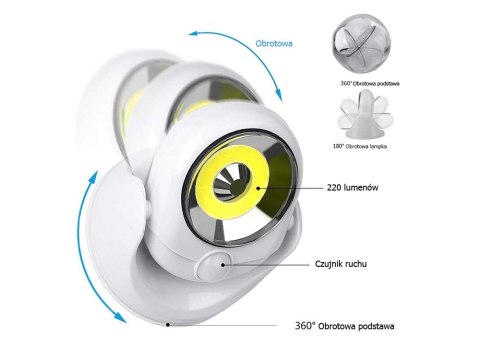 Lampka led cob 360 na baterie z czujnikiem ruchu