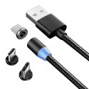 Kabel magnetyczny 3w1 micro typ-c usb do iphone 1m