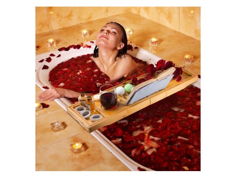 Półka na wannę regulowana duża bamboo spa nakładka