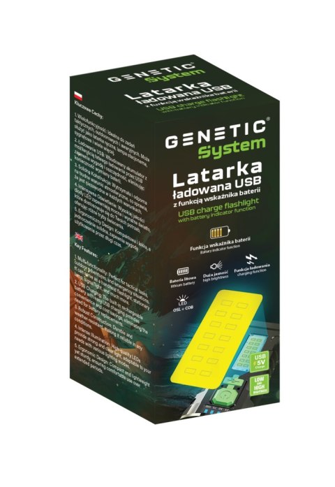 GENETIC® LATARKA WOJSKOWA TAKTYCZNA WIELOFUNKCYJNA AKUMULATOROWA USB 6 LED