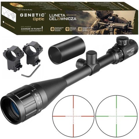 GENETIC® LUNETA CELOWNICZA 6-24X50AOEG ZOOM CELOWNIK PODŚWIETLANY MIL-DOT + PODWÓJNY MONTAŻ PREMIUM