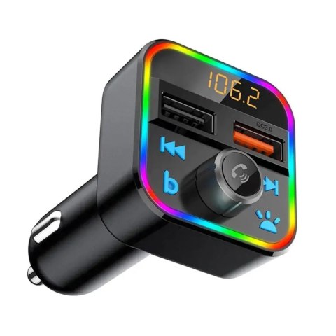 TRANSMITER FM SZYBKA ŁADOWARKA BLUETOOTH AUDIO MP3 BLUETOOTH MICROSD 2X USB RGB