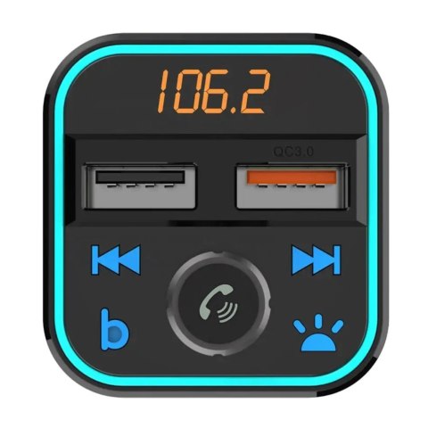 TRANSMITER FM SZYBKA ŁADOWARKA BLUETOOTH AUDIO MP3 BLUETOOTH MICROSD 2X USB RGB