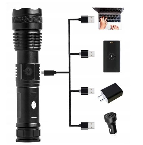 GENETIC® MOCNA LATARKA TAKTYCZNA LED XHP50 ZOOM WOJSKOWA
