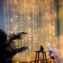 KURTYNA ŚWIETLNA LED DRUCIK LAMPKI PILOT USB BIAŁY CIEPŁY 3X3M + HACZYKI