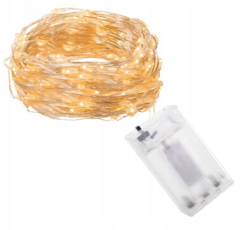 LAMPKI DRUCIK DRUCIKI 100 LED NA BATERIE BIAŁY CIEPŁY 3X AA