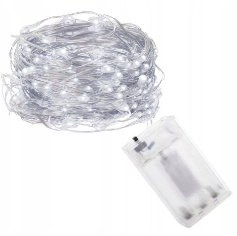 LAMPKI DRUCIK DRUCIKI 100 LED NA BATERIE BIAŁY ZIMNY 3X AA