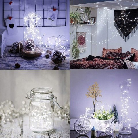 LAMPKI DRUCIK DRUCIKI 100 LED NA BATERIE BIAŁY ZIMNY 3X AA