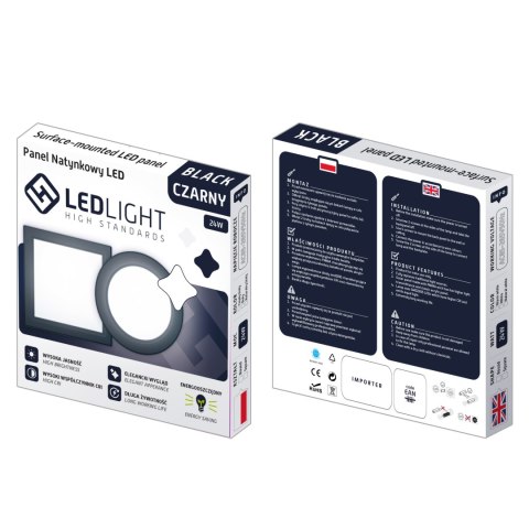PLAFON LED PANEL NATYNKOWY NIEMRUGAJĄCY CZARNY CCD BIAŁY CIEPŁY 18W