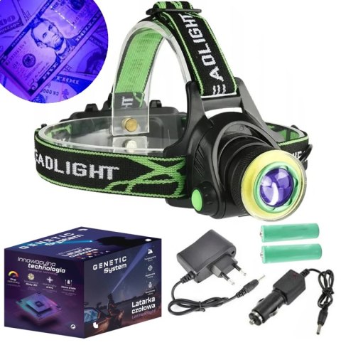 GENETIC® LATARKA CZOŁOWA UV LED CZOŁÓWKA ZOOM