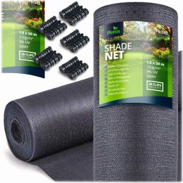 Siatka cieniująca 1,5x50m 110g/m2 + 50 zacisków szara