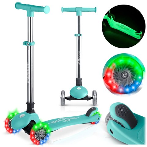 Hulajnoga trójkołowa dla dzieci balansowa świecąca w ciemności Ricokids Glow - turkusowa