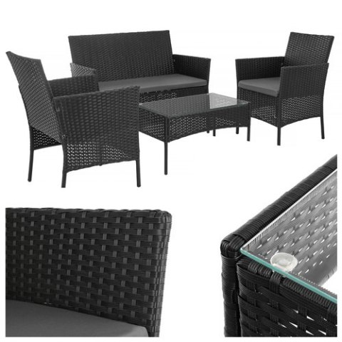 Meble ogrodowe rattanowe czarne Gardlov 26908